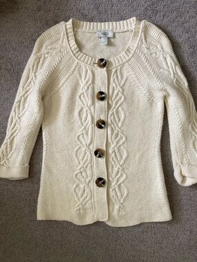 LOFT ivory cream wool-blend cardigan, Sz XXSP.